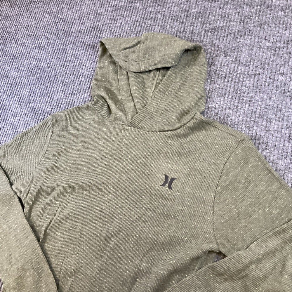 Youth Hurley Pullover Hooded Waffle Knit Green Sweatshirt Size Large